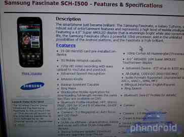 Samsung Fascinate equipment guide leaks, covers every little detail