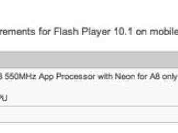 Adobe updates Flash Player requirements, DROID's 600 MHz chip excluded