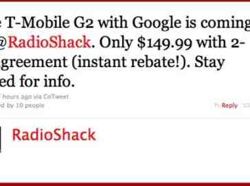 T-Mobile G2 to sell for $149.99 at Radio Shack