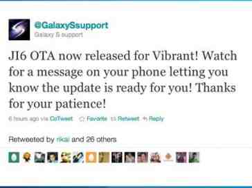 Samsung Vibrant getting JI6 update starting now