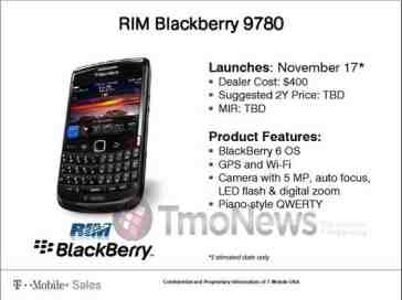 BlackBerry Bold 9780 bringing BlackBerry 6 to T-Mobile on November 17th