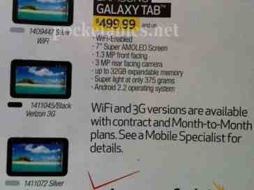 Samsung Galaxy Tab WiFi-only model leaks with a $499.99 price tag