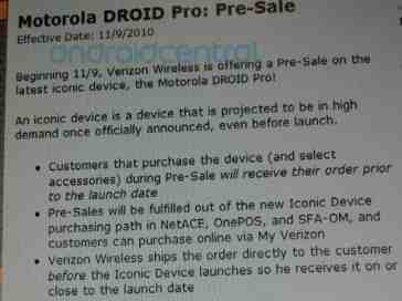 DROID Pro pre-sales begin Nov. 9, launching on Nov. 18 [UPDATED]