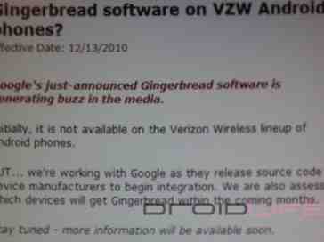 Verizon evaluating which handsets will get Gingerbread