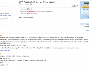 HTC EVO Shift 4G up for preorder from Amazon before it's made official [UPDATED]