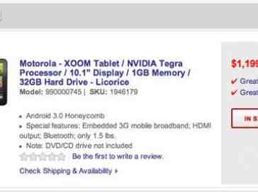 Motorola XOOM pre-orders priced at $1,199 on Best Buy's website