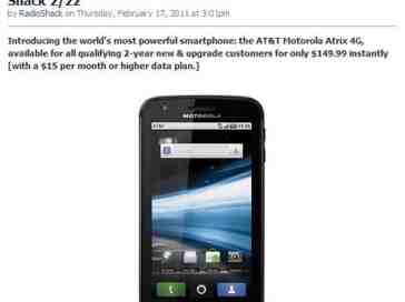 Motorola Atrix 4G to get a $150 price tag at RadioShack