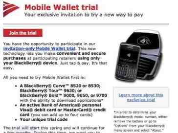 Bank of America to begin testing NFC-enabled BlackBerrys