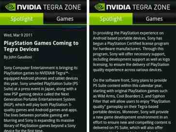 NVIDIA Tegra 2-equipped devices gaining access to the PlayStation Suite