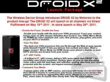 Motorola DROID X2 will launch on May 26th, leaked document claims