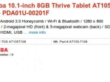 Toshiba's Honeycomb-powered Thrive tablet put up for pre-order, priced at $449.99