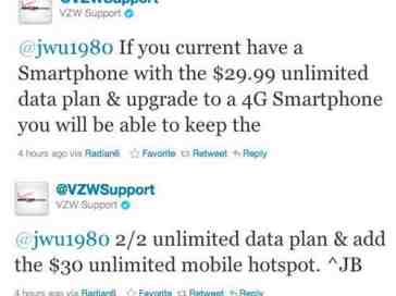 Verizon: Customers with unlimited 3G data can move up to unlimited 4G data, tethering