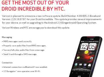 HTC DROID Incredible Gingerbread update details posted by Verizon [UPDATED]