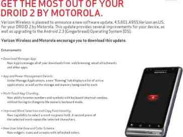 Motorola DROID 2 Gingerbread update details posted by Verizon