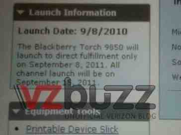 Verizon BlackBerry Torch 9850 tipped for direct fulfillment on September 8th, in stores on the 15th
