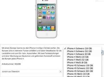 iPhone 4S listed on Vodafone product page with 16GB, 32GB, and 64GB capacities