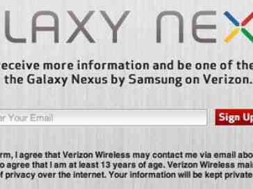 Galaxy Nexus sign-up page pops up on Verizon's website [UPDATED]