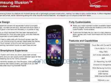 Samsung Illusion spec details revealed by leaked Verizon device page