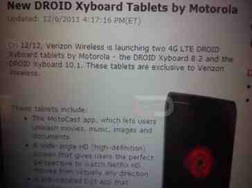 Motorola DROID Xyboard tablets reportedly heading to Verizon on December 12th