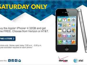 Best Buy offering 32GB iPhone 4 buy one, get one free deal today