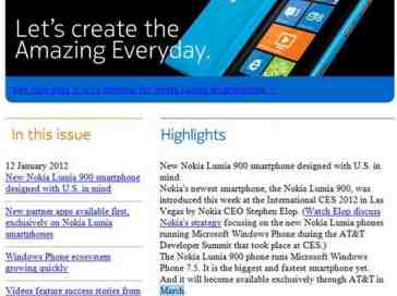 AT&T Lumia 900 penciled in for March release by Nokia newsletter