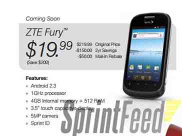 ZTE Fury for Sprint leaks out with Android 2.3 and wallet-friendly price tag
