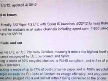 LG Viper 4G LTE launch tipped for April 22nd, Galaxy Nexus and Viper Sprint store tags start arriving