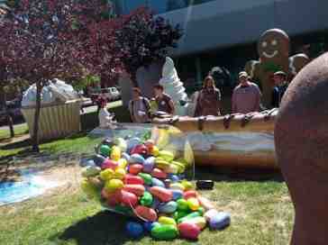 Jelly Bean statue takes its place among the other Android desserts at Google