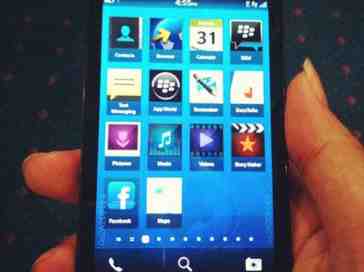 BlackBerry 10 L-Series device photographed with its app icons showing