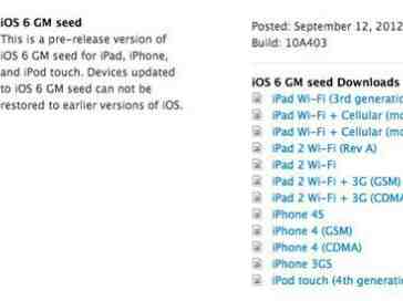iOS 6 Golden Master made available to developers