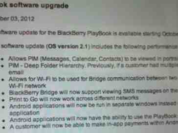 BlackBerry PlayBook OS 2.1 update tipped to be available starting October 3