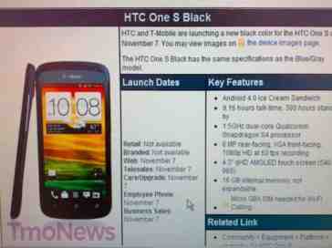 Black HTC One S tipped to be hitting T-Mobile on November 7