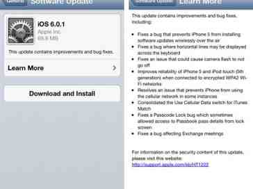 Apple begins pushing iOS 6.0.1 update, keyboard bug fix and improved Wi-Fi reliability included