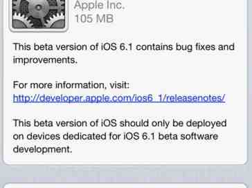 Apple pushing iOS 6.1 beta 3 to registered developers