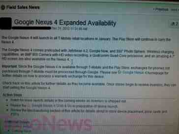 Google Nexus 4 said to be hitting all T-Mobile stores in January