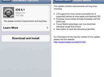 Apple releases iOS 6.1 update for the iPhone, iPad and iPod touch