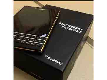 Gold BlackBerry Passport shows itself off to the camera