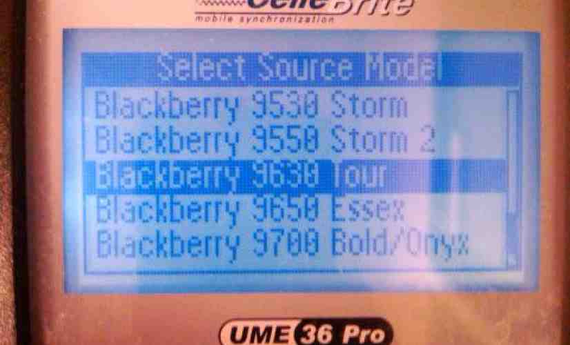 BlackBerry Tour2 9650 appears in Cellebrite system