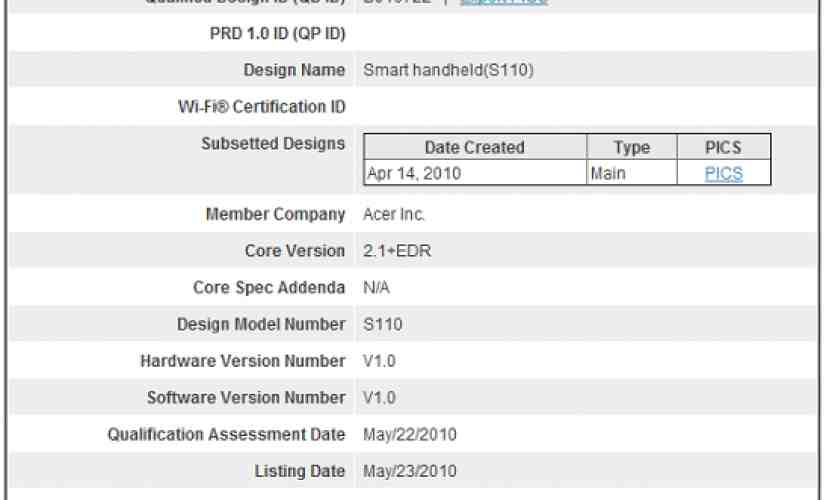 Acer S110 Liquid Stream gets certified Bluetooth style