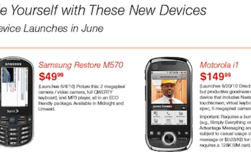 Samsung Restore and Motorola i1 coming to Sprint in June