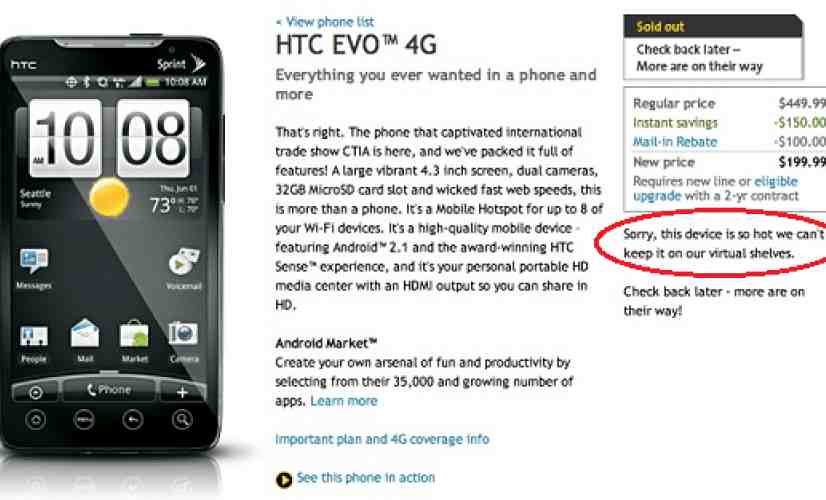 HTC EVO 4G sells out nationwide