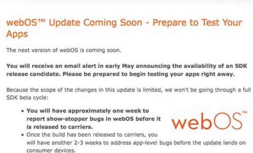 webOS 1.4.5 update coming soon, unless you're on AT&T