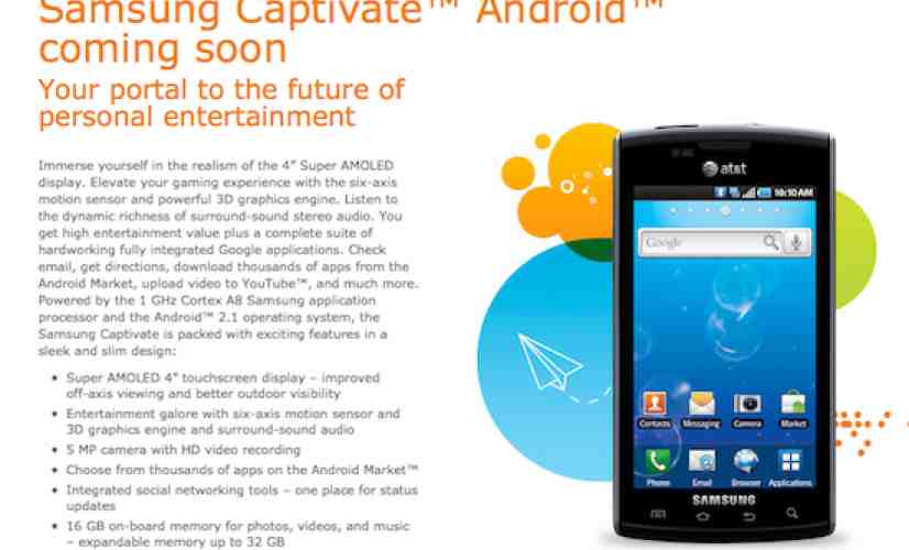 AT&T and Samsung announce Android-powered Galaxy S Captivate