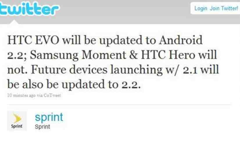 Sprint: Hero and Moment will not be upgraded to Android 2.2
