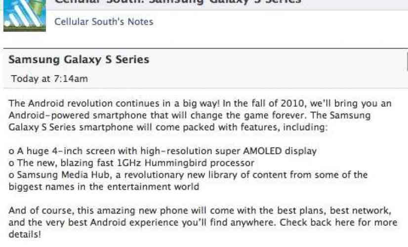 Samsung Galaxy S coming to Cellular South, now up to six carriers