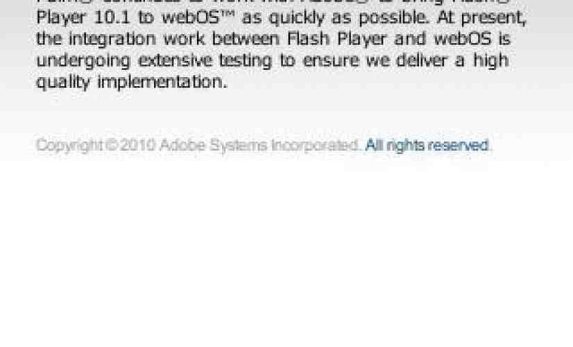 Adobe: Don't worry, Flash for webOS is still coming