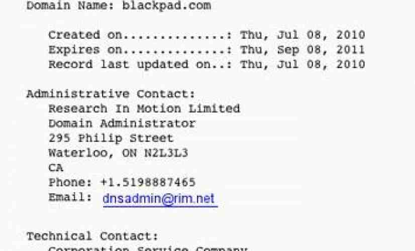 RIM buys BlackPad.com, BlackBerry tablet may finally have a name