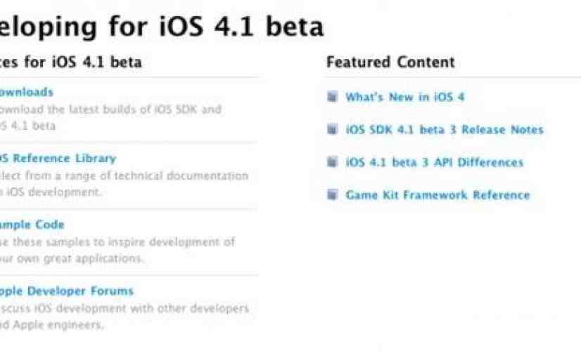 iOS 4.1 beta 3 released to developers