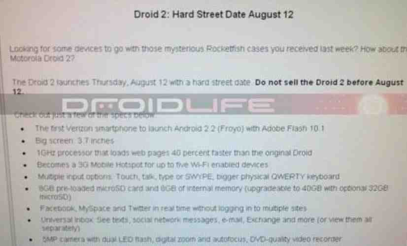 DROID 2 launch date of August 12th confirmed by Best Buy