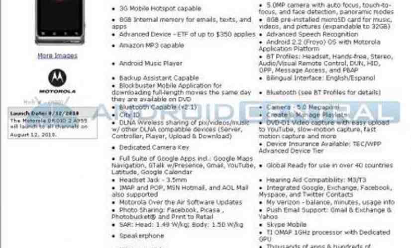 DROID 2 leaks continue, full spec sheet is available for all to see